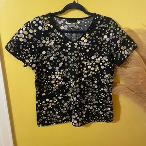 Cherokee Black and Yellow Polka Dot Scrub top